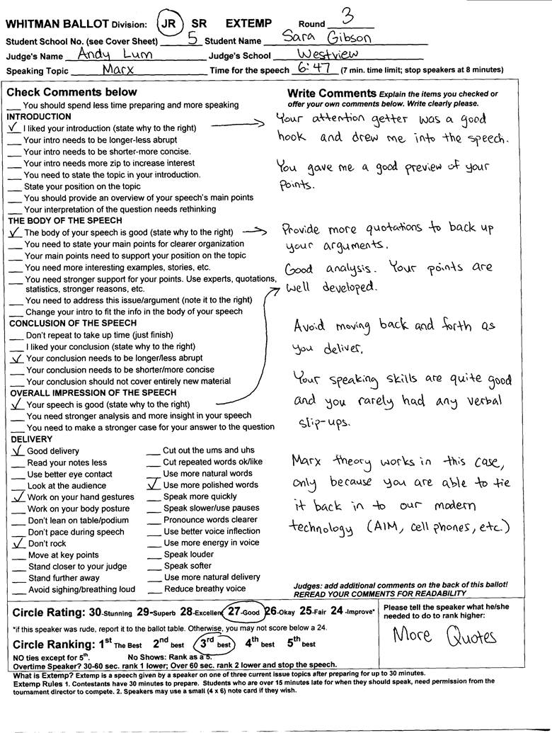 Description: Sample Ballot - Extemp